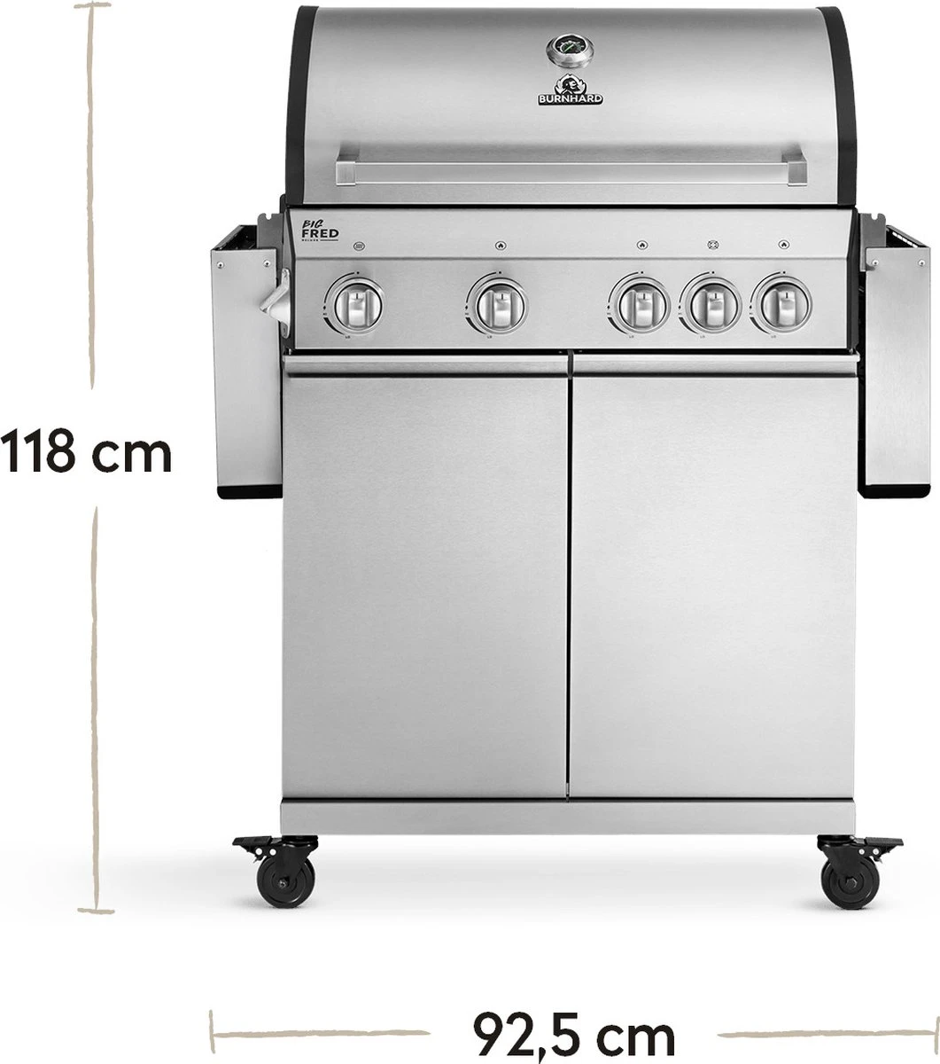 Burnhard Gas BBQ Big FRED Deluxe - 4 Branders - Incl. Keramische Infraroodbrander & Afdekhoes - Deluxe 7 Burnhard Gas BBQ Big FRED Deluxe - 4 Branders - Incl. Keramische Infraroodbrander & Afdekhoes - Deluxe - Afbeelding 5
