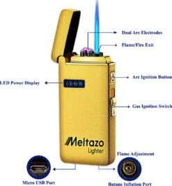 MELTAZO Elektrische Aansteker, Aansteker Gas, Electric Lighter, Gasaansteker Navulbaar, Elektronische Aansteker, Aansteker Plasma, Aansteker Vuurwerk, USB Aansteker Plasma, 2-in-1 Aansteker Voor Sigaretten Camping Kaarsen - 2023 Editie -Merkloos Winkel 1111x1200