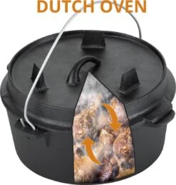 Dutch Mountains Gietijzeren Pannenset 7-delig - Dutch Oven – Braadpan - Grillpan - Hapjespan - Kookset In Houten Transportkist - Deksellifter - Brander -Merkloos Winkel 1139x1200 2