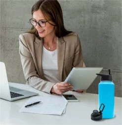 Drinkfles - Aqua Blue - 1 Liter - Extra Dop Met Rietje & Drinktuit - Waterfles Met Rietje - Isoleerfles - BPA Vrij - Lekvrij -Merkloos Winkel 1176x1200 10