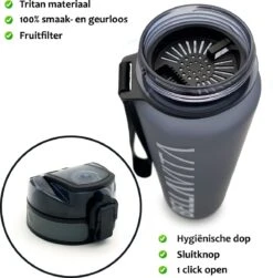 BELLAVITA Drinkfles - Zwart - Waterfles - Drinkfles Volwassenen - Drinkfles Kinderen - Drinkfles 1 Liter - Fles - 1 Liter - 1000ml - Tritan - Fruitfilter- BPA-vrij - 100% Lekvrij -Merkloos Winkel 1183x1200 8