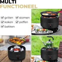 Ozocozy BBQ-ONE Houtskool Tafelbarbecue - Ø30 Cm- Zwart - Incl. Draagtas, Siliconen Bakkwast En RVS-Barbecuetang -Merkloos Winkel 1193x1200