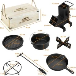 Dutch Mountains Gietijzeren Pannenset 7-delig - Dutch Oven – Braadpan - Grillpan - Hapjespan - Kookset In Houten Transportkist - Deksellifter - Brander -Merkloos Winkel 1196x1200 6