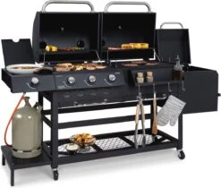 Klarstein Kingsville Double Barbecue - Houtskool- En Gasbarbecue - Smoker BBQ - Inclusief Deksels En Thermometer - Met 2 Roosters - Zwart -Merkloos Winkel 1200x1020 1