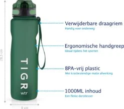 TIGR The Athlete - Drinkfles - Waterfles Met Fruit Filter - 1000ml - Groen - Met Mengbal Voor Shakes -Merkloos Winkel 1200x1049 3