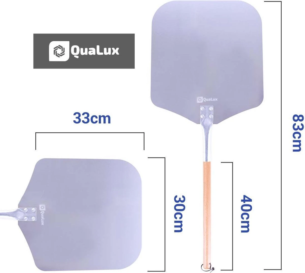 Qualux Pizzaschep Tweedelig – Pizzaschep Voor BBQ – Ophangbaar – Hout/rvs 9 Qualux Pizzaschep Tweedelig – Pizzaschep Voor BBQ – Ophangbaar – Hout/rvs - Afbeelding 7