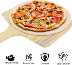 MaxxHome Pizzasteen - BBQ Steen - Maximum Te Verhitten Tot 600 Graden - ⌀33 - Incl. Houten Schep -Merkloos Winkel 1200x1085 1