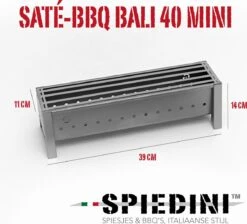 Spiedini Saté-bbq Bali 40 Mini - Kleine, Smalle Houtskoolbarbecue Met Horizontaal Rooster Voor Sate Of Andere Spiesjes - 40 Cm Lang, 11 Cm Breed, 14 Cm Hoog - Ideaal Voor Tuin- Of Open Haard, Of Balkon - Materiaal: Gealuminiseerd Ijzer -Merkloos Winkel 1200x1086