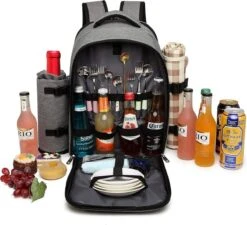 Kono Koeltas - Koelrugzak - Picknick - Picknicktas Met Flessenhouder - Koelrugtas Met Picknickkleed - Grijs (E6915 GY) -Merkloos Winkel 1200x1094 4