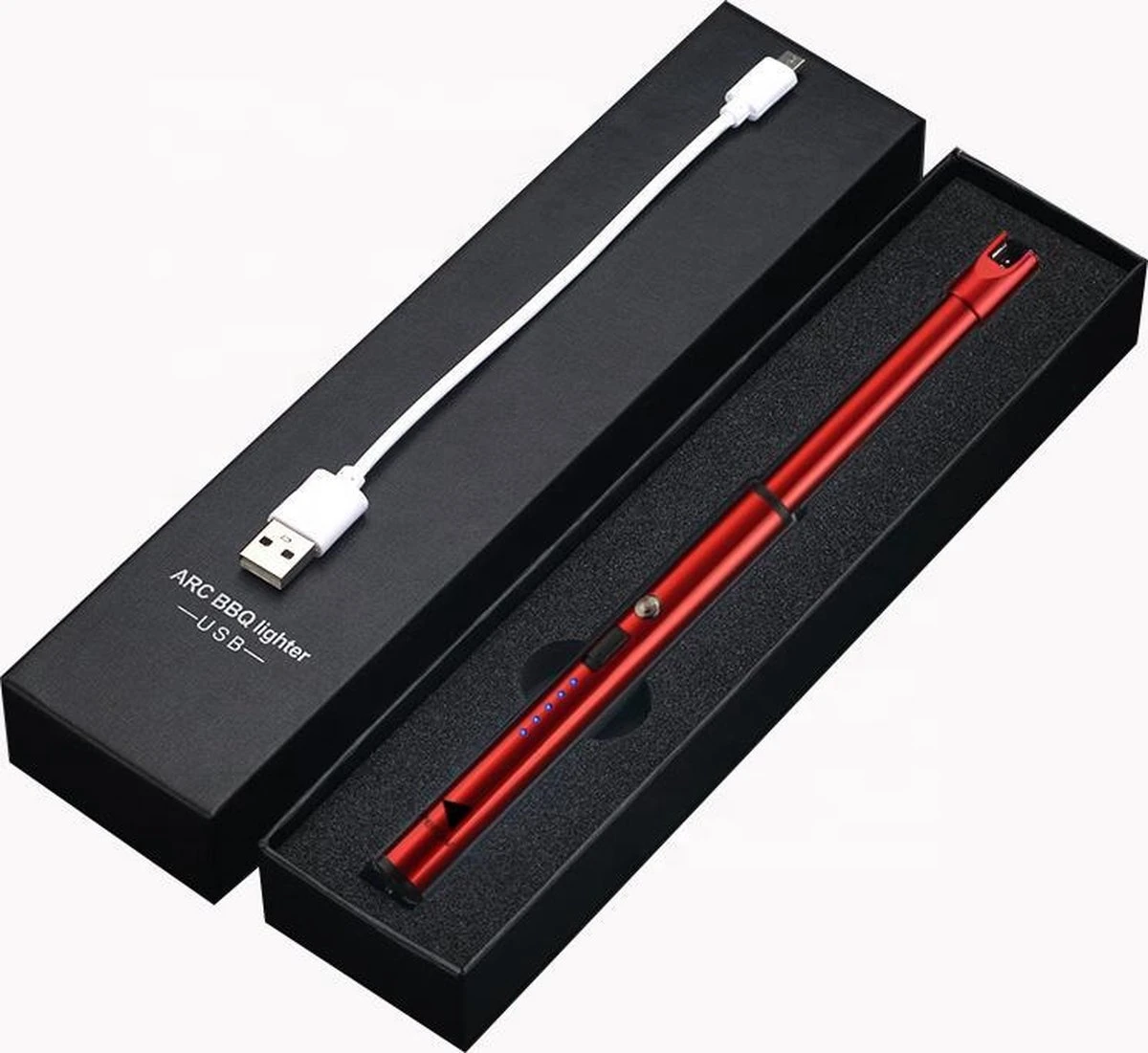 Oplaadbare Lange Dunne Elektrische Aansteker - Duurzame Plasma Aansteker - Inclusief Cadeauverpakking - BBQ – Kaarsen – Rood 6 Oplaadbare Lange Dunne Elektrische Aansteker - Duurzame Plasma Aansteker - Inclusief Cadeauverpakking - BBQ – Kaarsen – Rood - Afbeelding 4