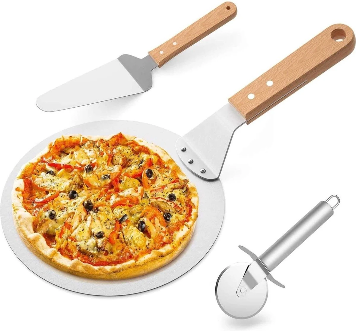 Pizza Schep - Taartschep - Pizzaroller - Pizzasnijder - Aluminium - Lengte 43 Cm - Able & Borret 3 Pizza Schep - Taartschep - Pizzaroller - Pizzasnijder - Aluminium - Lengte 43 Cm - Able & Borret