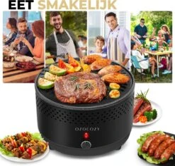 Ozocozy BBQ-ONE Houtskool Tafelbarbecue - Ø30 Cm- Zwart - Incl. Draagtas, Siliconen Bakkwast En RVS-Barbecuetang -Merkloos Winkel 1200x1133