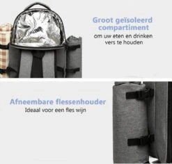 Kono Koeltas - Koelrugzak - Picknick - Picknicktas Met Flessenhouder - Koelrugtas Met Picknickkleed - Grijs (E6915 GY) -Merkloos Winkel 1200x1145 4