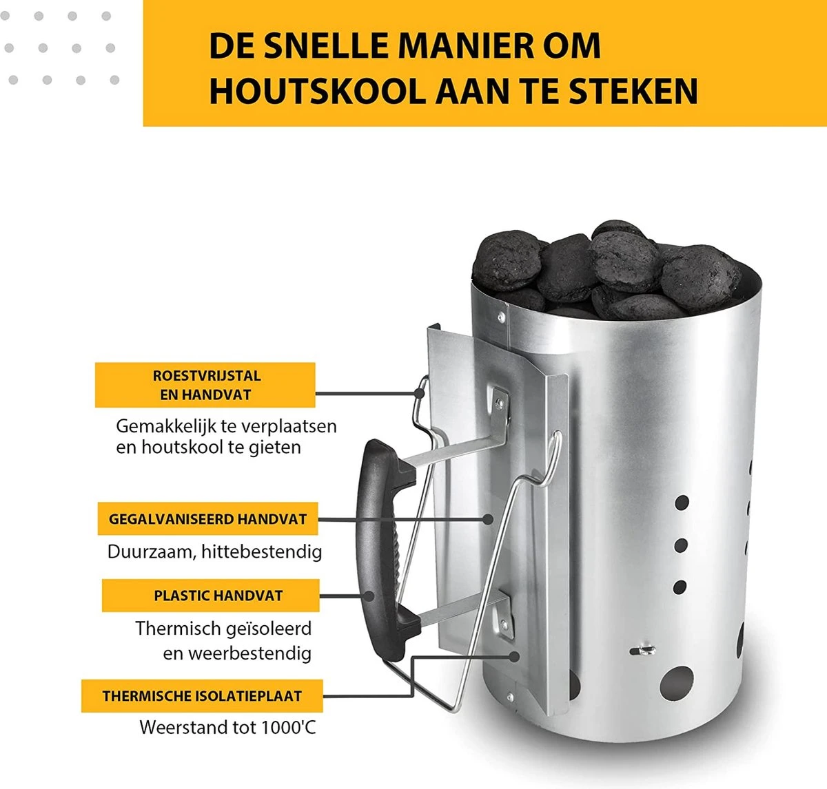 Kolen Starter GROOT - Brikettenstarter Met Veiligheidshandgreep - Snelstarter Voor Barbecue - BBQ Houtskool Starter 7 Kolen Starter GROOT - Brikettenstarter Met Veiligheidshandgreep - Snelstarter Voor Barbecue - BBQ Houtskool Starter - Afbeelding 5