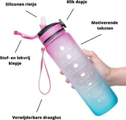 Merkloos Motivatie Drinkfles - Waterfles Met Tijdmarkering - Met Siliconen Rietje - Lichroze - 1 Liter - Tijdmarkeringen - BPA Vrij - Handige Drinktuit - Bidon - Water Drinken - Volwassenen En Kinderen - Cadeau - Valentijnsdag - Sportfles - Fitness -Merkloos Winkel 1200x1147 5