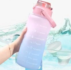 Merkloos Waterfles 2 Liter - Motivatie Waterfles - Waterfles Met Rietje - 2 Liter Waterfles - 2 Liter Drinkfles - Sportfles - Waterfles Met Tijdmarkering - 2 Liter