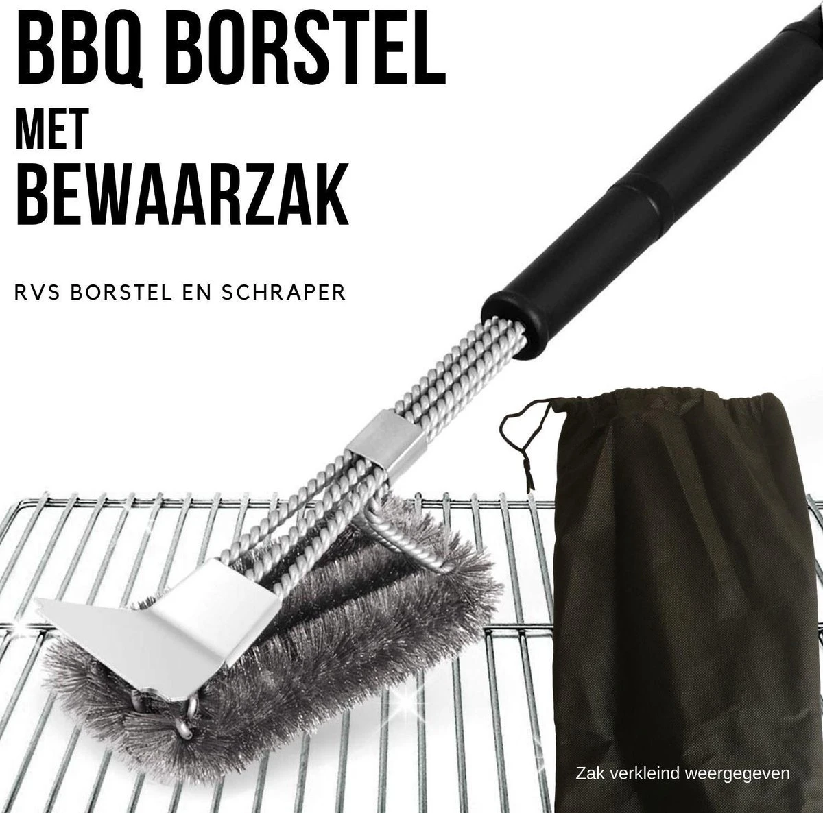 Gohh BBQ Borstel Met Schraper - Schoonmaakborstel - Barbecue Krabber Met Handige Bewaarzak 2 In 1 3 Gohh BBQ Borstel Met Schraper - Schoonmaakborstel - Barbecue Krabber Met Handige Bewaarzak 2 In 1