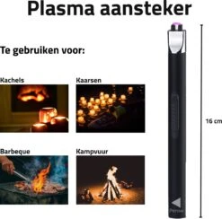 Oplaadbare Lange Elektrische Aansteker - Duurzame Plasma Aansteker - Inclusief Cadeauverpakking - BBQ - Kaarsen - Zwart -Merkloos Winkel 1200x1187 5
