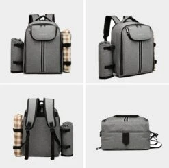 Kono Koeltas - Koelrugzak - Picknick - Picknicktas Met Flessenhouder - Koelrugtas Met Picknickkleed - Grijs (E6915 GY) -Merkloos Winkel 1200x1191 10