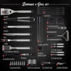 Mountain Jack® 40-Delige Luxe BBQ Grill Accessoires Set In Roestvrij Staal – Barbecue Gereedschap – Tangenset, Vlees Thermometer, Vleestang, Borstel, Spiezen, Vleesmes, Vleesvork -Merkloos Winkel 1200x1199 5