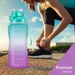 Motivatie Waterfles 2 Liter - Bidon - Sportdrankfles - Grote Waterfles - Gallon - Rietje - Tijdsmarkering - Groen/Paars -Merkloos Winkel 1200x1200 1156