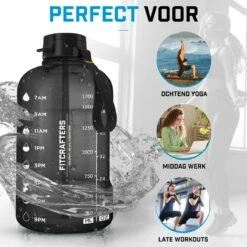 Fitcrafters Waterfles Met Tijdmarkeringen - Motiverende Drinkfles - 2L - BPA Vrij - Zwart -Merkloos Winkel 1200x1200 1174