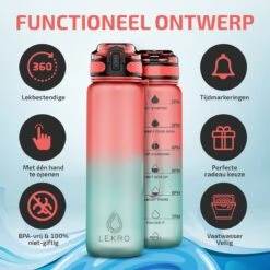Lekro Waterfles Met Tijdmarkeringen - Motiverende Drinkfles Met Fruitfilter En Shake Bal/Shaker - 1 Liter - BPA Vrij - Roze/Blauw -Merkloos Winkel 1200x1200 1190