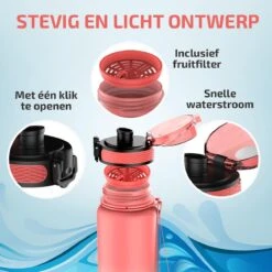 Lekro Waterfles Met Tijdmarkeringen - Motiverende Drinkfles Met Fruitfilter En Shake Bal/Shaker - 1 Liter - BPA Vrij - Roze/Blauw -Merkloos Winkel 1200x1200 1191