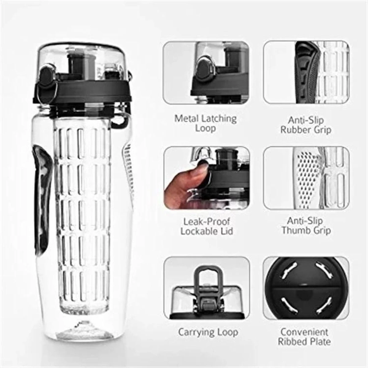 Merkloos Waterfles Met Fruit Infuser - 900ml- 100% BPA Vrij - Zwart - Sportfles - Detox Waterfles-Waterfles Met Fruit Filter 5 Merkloos Waterfles Met Fruit Infuser - 900ml- 100% BPA Vrij - Zwart - Sportfles - Detox Waterfles-Waterfles Met Fruit Filter - Afbeelding 3