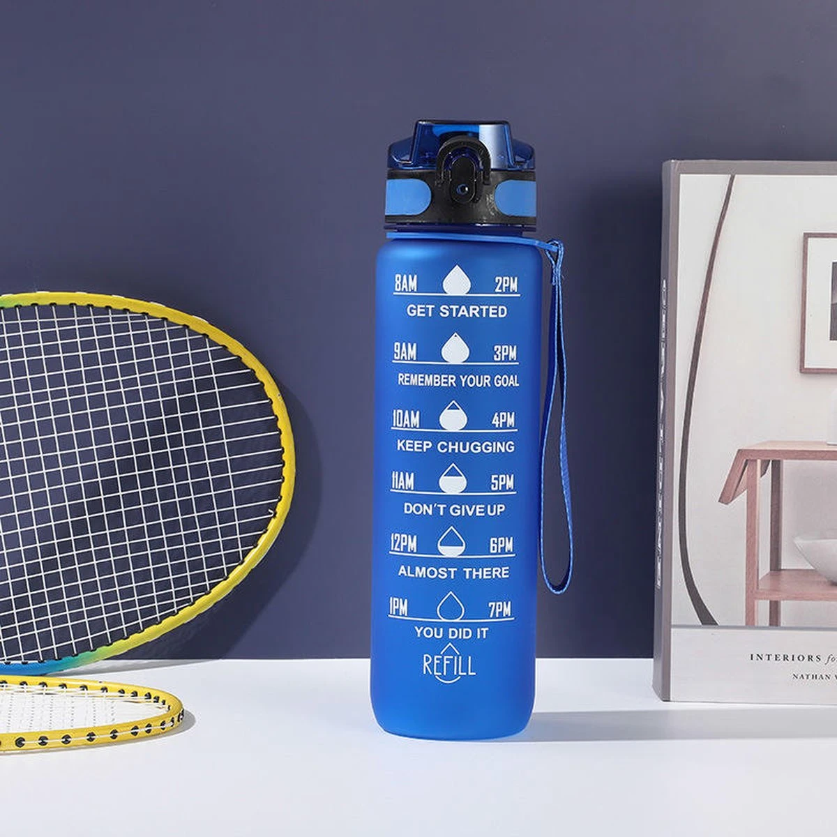 Waterfles Met Tijdmarkering - Motivatie Drinkfles Met Rietje - 1 Liter Waterfles - BPA Vrij - Blauw 6 Waterfles Met Tijdmarkering - Motivatie Drinkfles Met Rietje - 1 Liter Waterfles - BPA Vrij - Blauw - Afbeelding 4