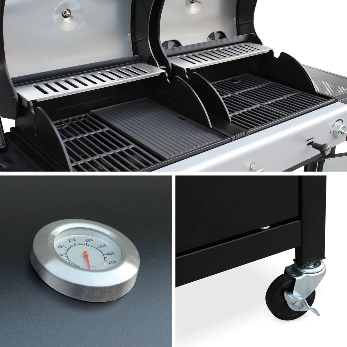 Alice's Garden Houtskool Barbecue - Grilloppervlak (LxB) 41 X 44 Cm - Gas En Houtskool - 3 Branders - Marsac Zwart 5 Alice's Garden Houtskool Barbecue - Grilloppervlak (LxB) 41 X 44 Cm - Gas En Houtskool - 3 Branders - Marsac Zwart - Afbeelding 3