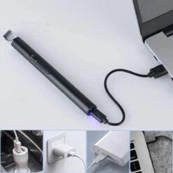 Oplaadbare Lange Elektrische Aansteker - Duurzame Plasma Aansteker - Inclusief Cadeauverpakking - BBQ - Kaarsen - Zwart -Merkloos Winkel 1200x1200 391
