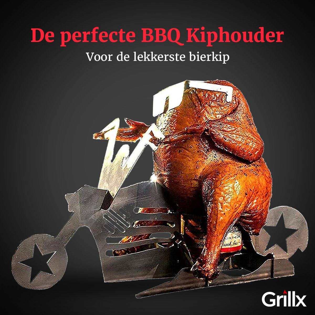 GrillX Beer Can Chicken Houder - Kiphouder Motorcycle - BBQ Accesoires - Bierkip - Barbeque Gereedschap - Chicken Sitter 4 GrillX Beer Can Chicken Houder - Kiphouder Motorcycle - BBQ Accesoires - Bierkip - Barbeque Gereedschap - Chicken Sitter - Afbeelding 2