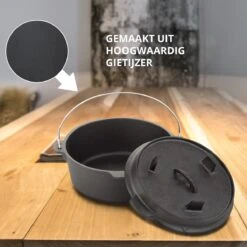 Dutch Mountains Gietijzeren Pannenset 7-delig - Dutch Oven – Braadpan - Grillpan - Hapjespan - Kookset In Houten Transportkist - Deksellifter - Brander -Merkloos Winkel 1200x1200 673