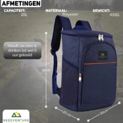 Needventure Koeltas - Lunchtas - Koelrugtas - Picknicktas - 20 Liter - Flessenhouder - Bieropener - Blauw -Merkloos Winkel 1200x1200 811