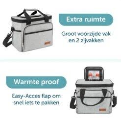 ForDig Koeltas L Grijs (15 Liter) - Gemaakt Van 600D Polyester Met PEVA-Voering - Ruimte Voor 20 Blikjes Of 10 Halve Liter Flessen - Opvouwbaar Koel Tas Met Easy-Acces Flap - Ruimte Voor Bestek - Picknick Cool Bag - Coolerbag - Grote Cooler -Merkloos Winkel 1200x1200 827
