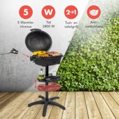 KitchenBrothers Elektrische BBQ - Met Grillplaat - Anti-aanbaklaag - Incl. Plank/Houders - Grilloppervlak 46,5x33,8cm - Tot 300°C - 2400W - Zwart -Merkloos Winkel 1200x1200 84