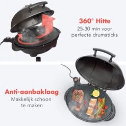 KitchenBrothers Elektrische BBQ - Met Grillplaat - Anti-aanbaklaag - Incl. Plank/Houders - Grilloppervlak 46,5x33,8cm - Tot 300°C - 2400W - Zwart -Merkloos Winkel 1200x1200 86