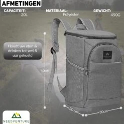 Needventure Koeltas - Lunchtas - Koelrugtas - Picknicktas - 20 Liter - Flessenhouder - Bieropener - Grijs -Merkloos Winkel 1200x1200 868