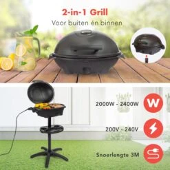 KitchenBrothers Elektrische BBQ - Met Grillplaat - Anti-aanbaklaag - Incl. Plank/Houders - Grilloppervlak 46,5x33,8cm - Tot 300°C - 2400W - Zwart -Merkloos Winkel 1200x1200 87