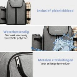 Kono Koeltas - Koelrugzak - Picknick - Picknicktas Met Flessenhouder - Koelrugtas Met Picknickkleed - Grijs (E6915 GY) -Merkloos Winkel 1200x1200 942