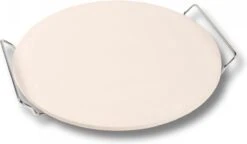 Nonna Pizzasteen Ø30,5 Met RVS Serveerrek - Stenen Pizzaplaat / Ovenplaat (11mm Dik) Voor Oven En Barbecue (BBQ) - Maximaal 600 Graden Celcius