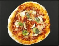 Navaris Pizzasteen XL Voor Oven En Barbecue - Rechthoekige Pizzaplaat 38 X 30 Cm - Inclusief Receptenboek - Keramisch Geglazuurd - Zwart -Merkloos Winkel 1200x942