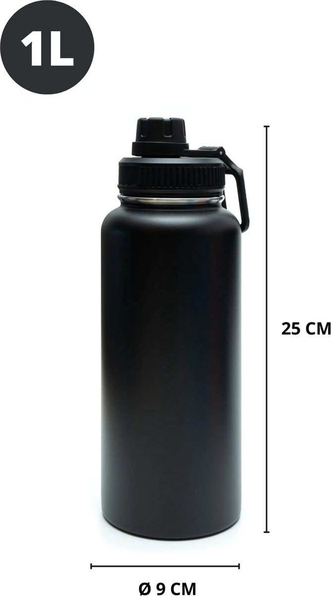 Drinkfles - Onyx Black - 1 Liter - Extra Dop Met Rietje & Drinktuit - Waterfles Met Rietje - Isoleerfles - BPA Vrij - Lekvrij 10 Drinkfles - Onyx Black - 1 Liter - Extra Dop Met Rietje & Drinktuit - Waterfles Met Rietje - Isoleerfles - BPA Vrij - Lekvrij - Afbeelding 8
