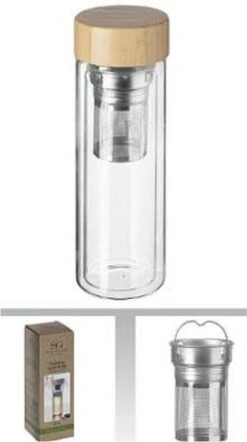 Theeglas Met Filter - Theefles Dubbelwandig 400 Ml - Theebeker Met Zeef - Theefles Met Filter - Waterfles Van Glas - Drinkfles - Bamboe Drinkfles -Merkloos Winkel 671x1200