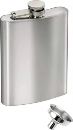 Platvink Groot 207 Ml Met Trechter - 7oz RVS Zilver Whisky Zakfles