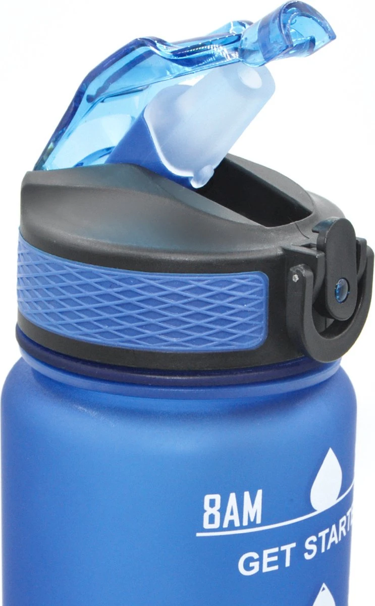 Waterfles Met Tijdmarkering - Motivatie Drinkfles Met Rietje - 1 Liter Waterfles - BPA Vrij - Blauw 4 Waterfles Met Tijdmarkering - Motivatie Drinkfles Met Rietje - 1 Liter Waterfles - BPA Vrij - Blauw - Afbeelding 2