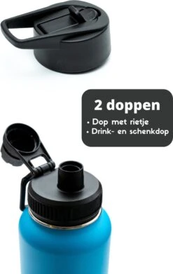Drinkfles - Aqua Blue - 1 Liter - Extra Dop Met Rietje & Drinktuit - Waterfles Met Rietje - Isoleerfles - BPA Vrij - Lekvrij -Merkloos Winkel 759x1200