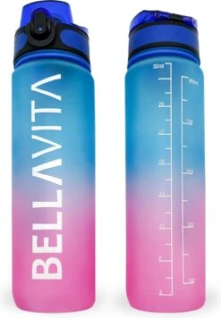 BELLAVITA Drinkfles - Blauw / Roze - Waterfles - Drinkfles Volwassenen - Drinkfles Kinderen - Drinkfles 1 Liter - Fles - 1 Liter - 1000ml - Tritan - Fruitfilter- BPA-vrij - 100% Lekvrij