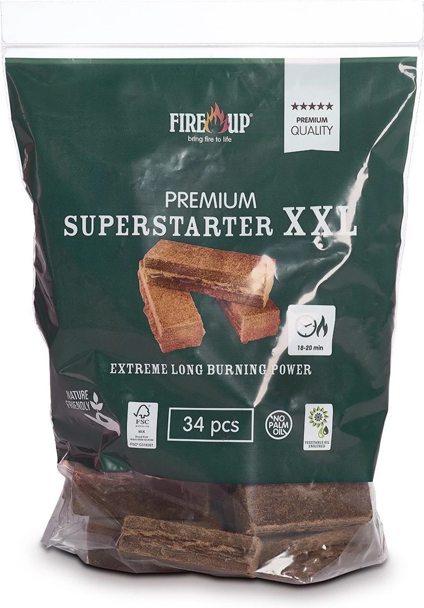 Fire-Up Aanmaakblokjes PREMIUM XXL Superstarters (zak A 34 St) 3 Fire-Up Aanmaakblokjes PREMIUM XXL Superstarters (zak A 34 St)